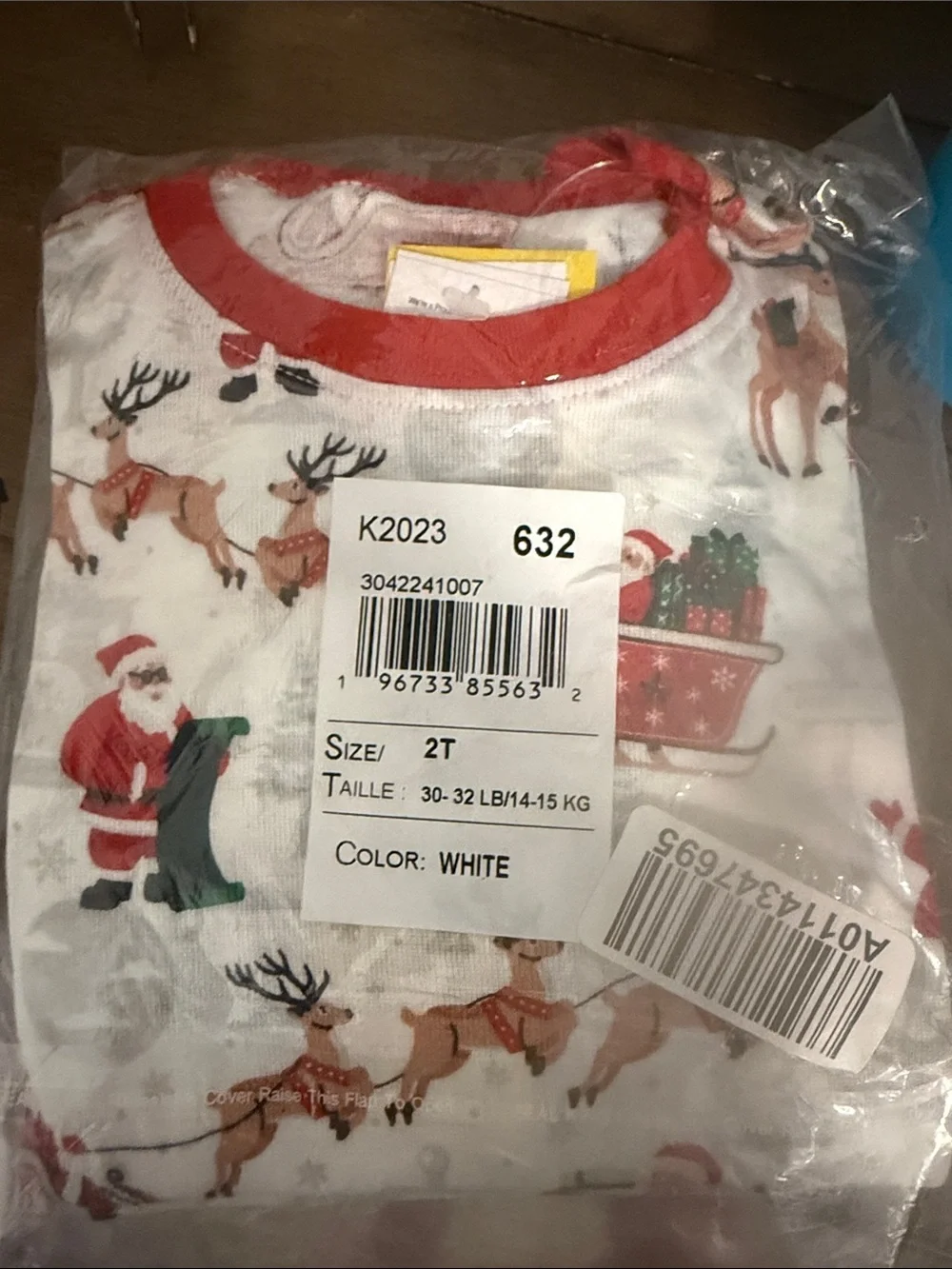 Toddler Holiday Reindeer & Santa Pajama Set - White with Red Trim